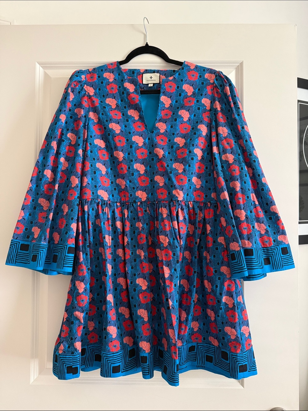 Tuckernuck Blue Mini Dress with Pink and Red Floral Print